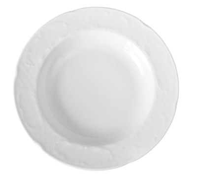 HENDI Assiette plate, bords renforcés, émaillage de qualité, résistance aux impacts et à l'usure, convient à micro-ondes et lave-vaisselle, ø235mm, porcelaine blanche