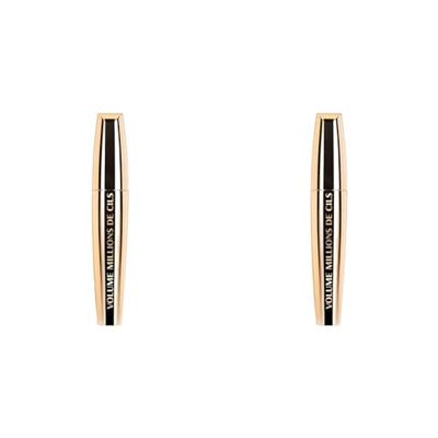 L’Oréal Paris - Mascara Volume Millions de Cils - Volume et Définition Cils Démultipliés - Brosse Elastomère avec Essoreur Doseur - Sans Paquets - Noir (Lot de 2)