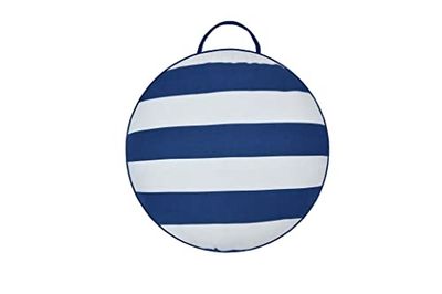 Sleepdown Utomhus nautisk rand sleepdown utomhus dekorativ rund fylld kudde – vattentålig bomullskudde trädgårdsmöbler utomhus bänk soffa – marinblå – 58 cm diameter