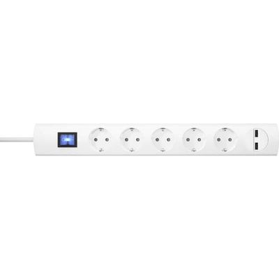 Kopp UNOversal® 233602000 Extensão de 5 tomadas 2 portas USB de 1,4 m com interruptor e grande distância I tomada múltipla com proteção tátil I tomada interior I branca