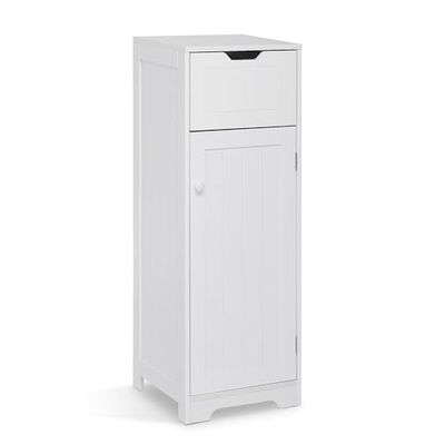 Mondeer Cassettiera Bagno, Colonna Moderna con 1 Cassetti 1 Ante e 2 Ripiani, 32x30x87cm Mobiletto Bagno Salvaspazio in Legno MDF Lacca, Bianco per Bagno Soggiorno Angolo Ingresso