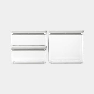 Brabantia Tasty+ Lot de 3 boîtes empilables 2 x 1,5 l et 1 x 3,5 l Gris clair