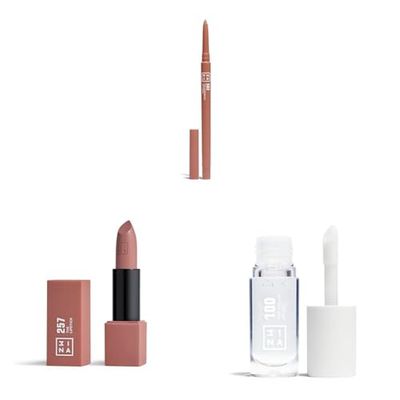 3INA MAKEUP - The Automatic Lip Pencil 502 + The Lipstick 257 + The Color Lip Oil 100 - Perfilador de Labios + Barras de labios mate + Bálsamo de Labios conÁcido Hialurónico - Vegan - Cruelty Free
