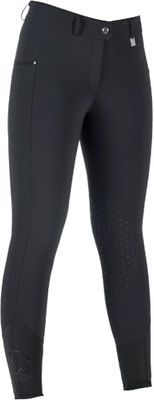 HKM Livigno - Pantalones de equitación de Silicona con Parche en la Rodilla para Mujer, Color Negro, Talla 36