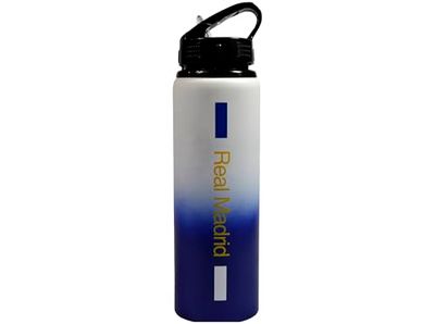 Hy-Pro Officiellt licensierad Real Madrid CF aluminiumflaska – 750 ml, bleknings design, matta, integrerat hopfällbart sugrör, läckagesäker, lätt, bra fotboll presentidé