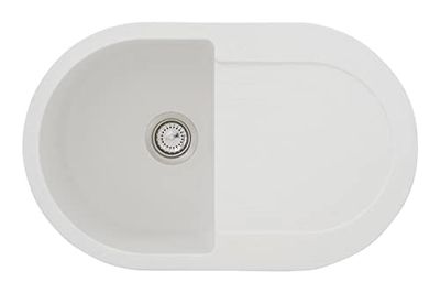 respekta Phoenix Granite Sink in White / 1 Bowl Built-in Sink in 79 x 50 cm/Sink Suitable for Base Cabinets from 45 cm Wide