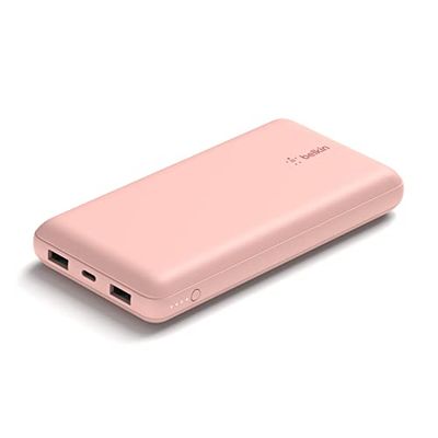 Belkin USB C Portable Charger 20000mAh, 20K Power Bank with USB Type C Input Output Port and 2 USB A Ports with Included USB C to A Cable for iPhone, Galaxy, Pixel, iPad, AirPods and More – Rose Gold