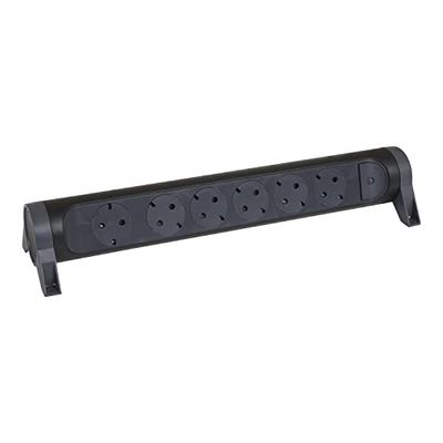 Legrand 694548, Regleta de enchufes, con Interruptor, Enchufe múltiple con 6 Tomas de Corriente, sin Cable, Color Negro/Gris Oscuro
