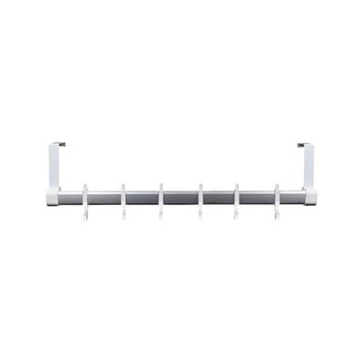 Perchero para albornoces y toallas – para puerta y armario con 6 ganchos móviles, 13 x 60,2 x 6 cm, de metal y plástico, blanco y gris