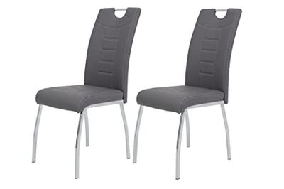 Set van 2 eetkamerstoelen Andrea, bekleding kunstleer grijs, rond onderstel chroom, 100x43x64 cm