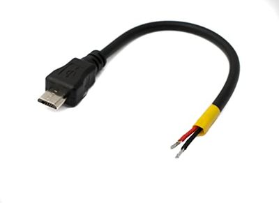 System-S USB 2.0-kabel 10 cm Micro B-stekker naar 2 x open kabeluiteinden voor Raspberry Pi, zwart