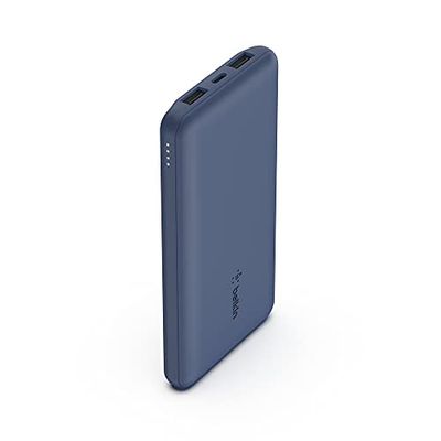 Belkin 10000mAh portable power bank, 10K USB-C portable charger with 1 USB-C port and 2 USB-A ports, battery pack for up to 15W charging for iPhone, Samsung Galaxy, AirPods, iPad, and more - Blue