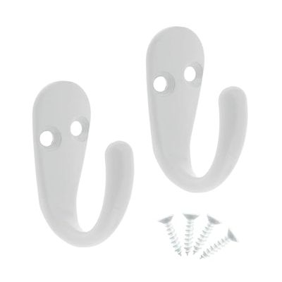 Select Hardware HK0220B - 2 ganchos individuales para bata con tornillos, color blanco, para puerta y pared, para baño, dormitorio, sala de estar, pasillo (paquete de 2)