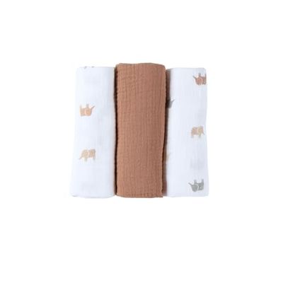 Noukie's - Lot de 3 Langes Mix & Match - 70x70cm - Mousseline Coton - Éléphant