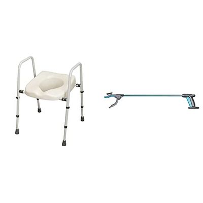 NRS Healthcare M66613 Mowbray Toilet Seat and Frame Lite - Width Adjustable - Flat Pack & Combi-Reacher - 81 cm (32 inch) Reaching Aid