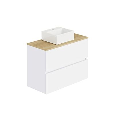 Baikal Conjunto de baño Natura. Mueble de Baño de Fondo Reducido, con Lavabo cerámico sobre Encimera. Mueble Suspendido. Mueble MONTADO. Dos Cajones sin Espejo 80 cm Fondo de 36cm