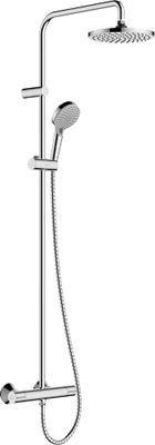 hansgrohe Vernis Blend - Colonna Doccia a Risparmio Idrico (Ecosmart) con Termostatico, Sistema Doccia a Pioggia (⌀ 205 Mm) con Rubinetto, Doccetta (2 Getti), Tubo, Asta e Soffione Doccia Tondo, Cromo