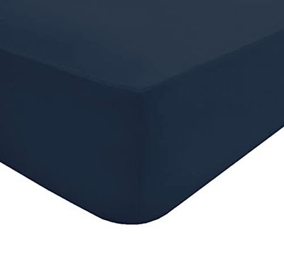 Sleepdown Sábana Bajera de polialgodón de fácil Cuidado, no Necesita Planchado, súper Suave, de 10 Pulgadas, 25 cm de Profundidad, sábana de Cama, Individual, Azul Marino