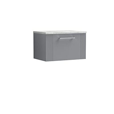 nuie DPF294LBG Deco Modern Bathroom Wall Hung 1 Drawer Part Fluted Vanity Basin Unit with Laminate Bellato Grey Worktop, 600mm, Satin Grey