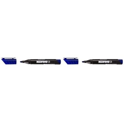 Kores - K-Marker XP1: Blue Permanent Marker Pens, Round Tip with Waterproof and Low-Odour Ink, for All Surfaces, Single Pack (Pack of 2)