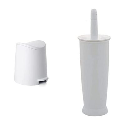 TATAY Standard Bathroom Pedal Bin, 3L, Polypropylene, White & Addis Closed Toilet Brush Set, Plastic, White, 12.5 x 12.5 x 39 cm, 510284