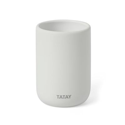 TATAY Bicchiere per spazzolino da denti e dentifricio morbido, in ceramica opaca, senza BPA, bianco. Dimensioni: 7,4 x 7,4 x 10,5 cm