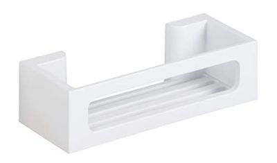 WENKO Turbo-Loc Bralia Wandplank, kunststof voor het bevestigen zonder boren, diepe mand voor een veilige stand van verzorgingsproducten, ideaal voor badkamer en douche, 30 x 8,5 x 12 cm, wit (ABS)