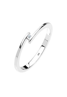 Elli DIAMONDS Ring Women Engagement Ring with diamante (0,015 ct.) Em 925 Sterling Silver, De lei, diamante, prata esterlina 925, Diamante