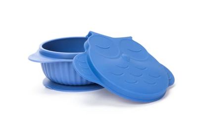InnoGIO GIOfresh Owl, Bol avec Couvercle 1er Âge Hibou pour Bébé et Enfant, Silicone Souple, Surface Antidérapante à Ventouse, sans BPA, Adapté au Lave-Vaisselle et Micro-Ondes, Bleu