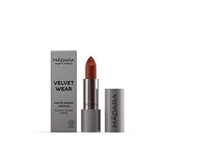 MÁDARA Organic Skincare | VELVET WEAR Matte Cream Lipstick 33 MAGMA - 3.8g, Velvety texture, Ultra-spreadable, Comfortable wear, Satin finish, With Blueberry seed oil and Shea butter, Vegan