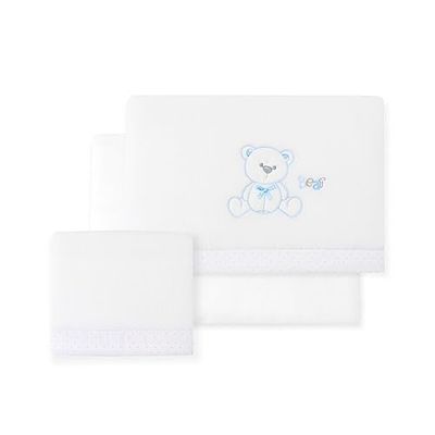 Juego de Sábanas para Minicuna de CORALINA Oso Lazo en blanco y azul · Sábanas de Invierno para bebés