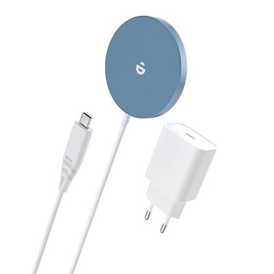 Mag-Safe Chargeur avec Adaptateur USB-C, Chargeur sans Fil magnétique Rapide pour iPhone 15/14/13/12 séries et AirPods Ultra Slim Charge inductive sans Fil (Bleu)