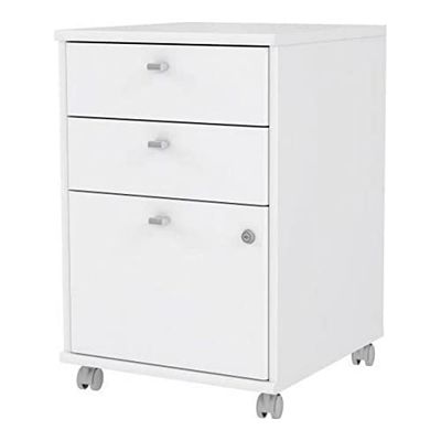 Forte NET106 Rolcontainer 40 50, witte rolcontainer met 2 laden, 1 deur, afsluitbaar, rolcontainer bureau, thuiskantoor, houtmateriaal, wit, 42,5 cm breed x 63,5 cm hoog x 45 cm diep
