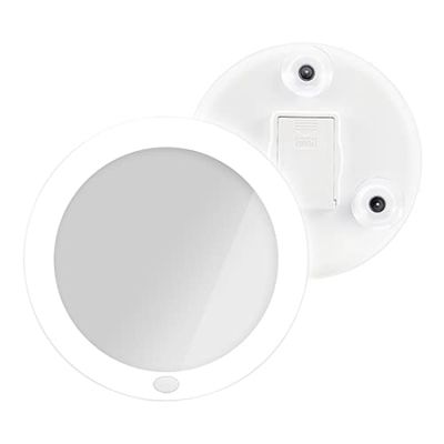 EMKE Miroir Lumineux de Maquillage Rond, Grossissant 5X, Miroir Cosmétique Pliable, Miroir Ventouse avec Rotation 360°, Blanc