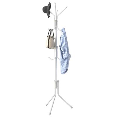 BAKAJI Attaccapanni Appendiabiti Design Moderno a Piantana da Terra in Metallo con 12 Ganci Appendi Abiti e Base Treppiede Dimensione 45 x 45 x 176 cm Arredamento Ingresso Casa (Bianco)