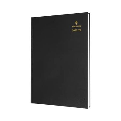 Collins Escritorio estándar A4 día a página de mediados de año (Appts) FSC MIX Academic 2022-23, negro (44M.99-2223) - Agenda de diario estudiantil con diario, notas y horarios, A4 (297 x 210)
