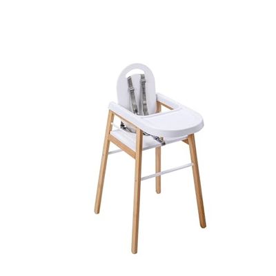 Chaise Haute Fixe Bébé avec Tablette Amovible Lili, Bicolore Blanc et Naturel