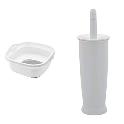 Addis 517763 Premium Soft Touch 8.5 litre Washing Up Bowl, White/Grey, 31.5 x 34 x 15.5 cm & Closed Toilet Brush Set, Plastic, White, 12.5 x 12.5 x 39 cm, 510284