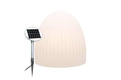 8 seasons design – Lampada solare a LED, effetto gabbia, (Ø 37 cm, luce bianca calda, pannello rotondo, accensione automatica, resistente ai raggi UV, lampada da esterno) bianco
