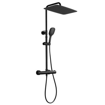 JOHO Colonna Doccia con Miscelatore, Saliscendi Doccia Altezza Regolabile Set Doccia Termostatico Sistema Doccia a Pioggia Set con Soffione Silicone e Doccetta Nero (35 * 25cm)