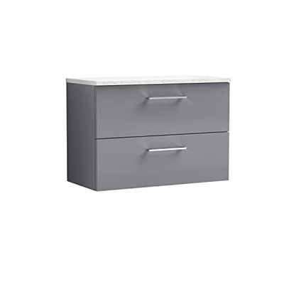 nuie ARN2226LSW Arno Wall Hung 2 Drawer Vanity Unit & Laminate Worktop, 800mm, Satin Grey/Sparkle White