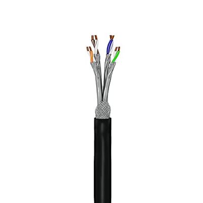 goobay 52768 Cavo di rete per esterni Cat 7, cavo di installazione, S/FTP (PiMF), OFC, 600 MHz, doppia schermatura, AWG 23/1, guaina in PE, nero, 100 m, 100 m