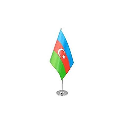 BANDIERA DA TAVOLO DI PRESTIGIO AZERBAIGIAN 22x15cm in RASO - PICCOLA BANDIERINA AZERA 15 x 22 cm - AZ FLAG