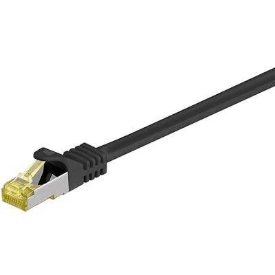 Goobay 92655 RJ45 Patch Cable with CAT 7 Raw Cable, Double Shielded, S-FTP up to 600 Mhz, Halogen-Free, Copper Cable Plug, Gold-Plated Contacts, 10 m, Black