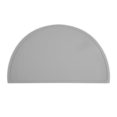 Relaxdays placemat kinderen, halfrond, afwasbaar, antislip, siliconen kinderplacemat, B x D: 41,5 x 24 cm, lichtgrijs