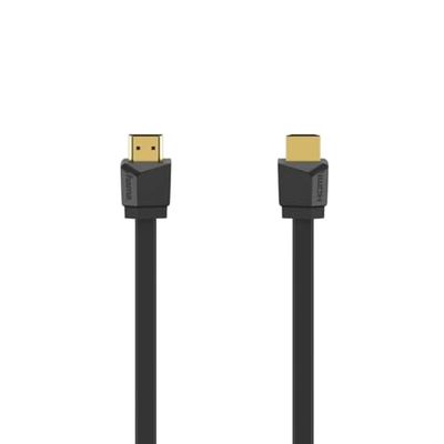 Hama HDMI-Kabel 4K Platte (High Speed Met Ethernet, 1,5 m, Mannelijk, HEC, Audio-Feedback, 18 Gbit/s, Resolutie 4096 x 2160, Afgeschermd, Verguld) Zwart