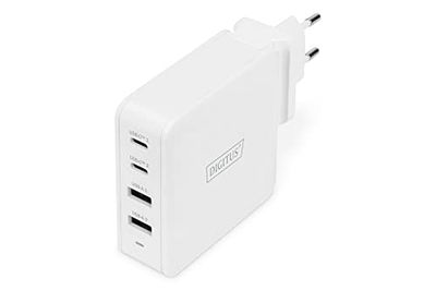 DIGITUS Universal laddare GaN 100 W - 2-Port USB-C - 2-Port USB-A - Snabbladdare Power Delivery (PD 3.0) - För iPhone, iPad, Samsung Galaxy, Pixel, Xiaomi, Motorola, Huawei - Vit