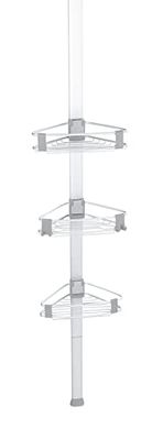 WENKO Purio Telescopische douchehoek, bevestiging zonder boren, universeel inzetbaar doucherek van roestvrij aluminium met 3 verstelbare planken voor shampoo, douchegel & co., 35,5 x 188-280 x 19,5 cm