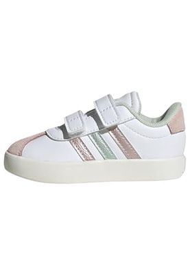 adidas Unisex Baby VL Court 3.0 Shoes Infants, FTWR White/Linen Green met./Sandy Pink met, 3 UK Child
