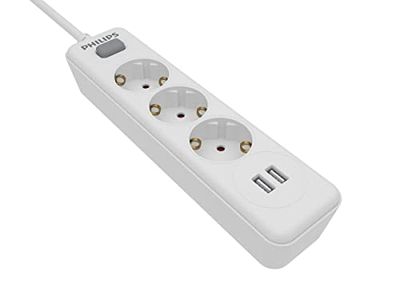 Philips Multipresa a 3 vie - SPN3032WA/10-230 V - Bianco - con porte USB